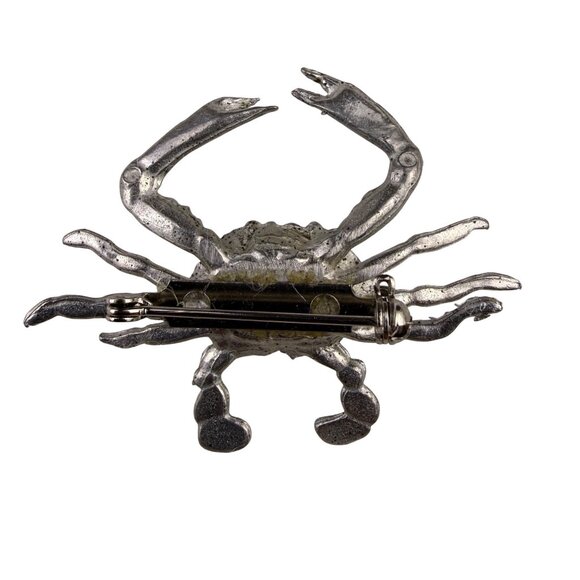 Silver Tone Crab-Shaped Metal Brooch Pin Womens Accessories Unique Design - Picture 2 of 4